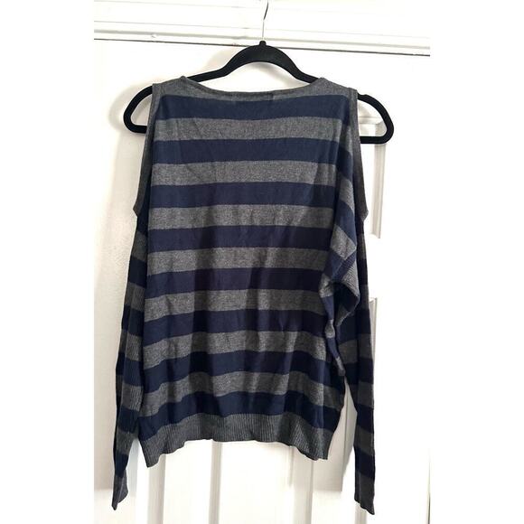 Central Park West REVOLVE Navy Dark Gray Striped Shoulder Cut-Out Sweater Small - Picture 5 of 5